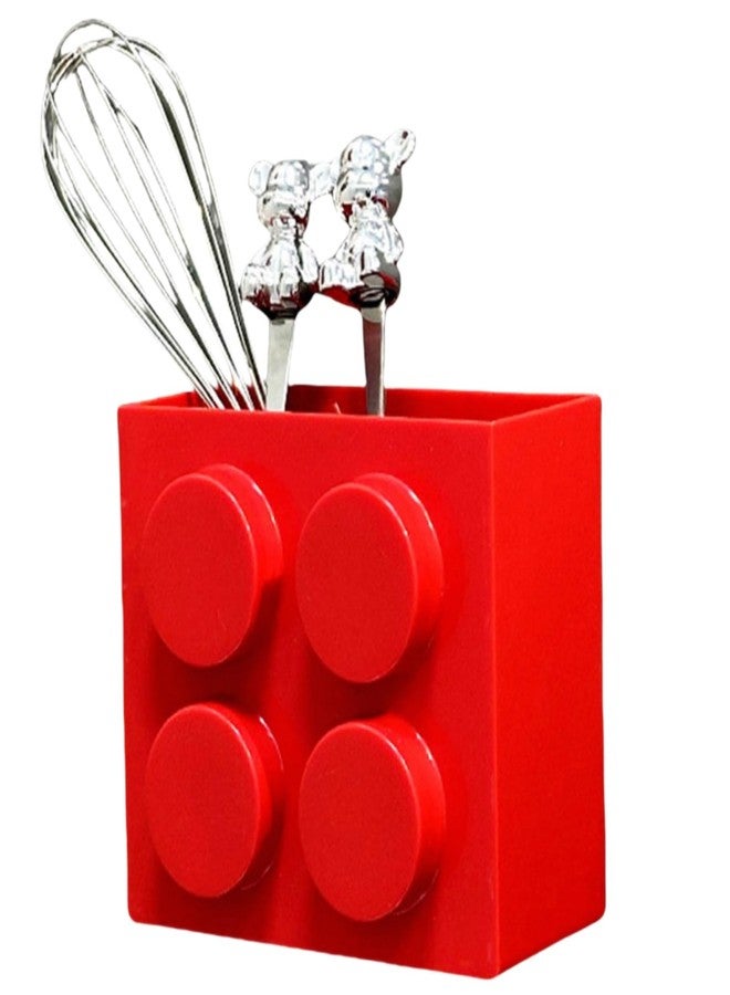 DAECHAO Magnetic Basket Organizer for Fridge - Lego-Style ABS Plastic Storage Box, No Drill Design for Kitchen Counter, Microwave & Whiteboard, Holds Up to 3.5 lbs (Red) - Image 1